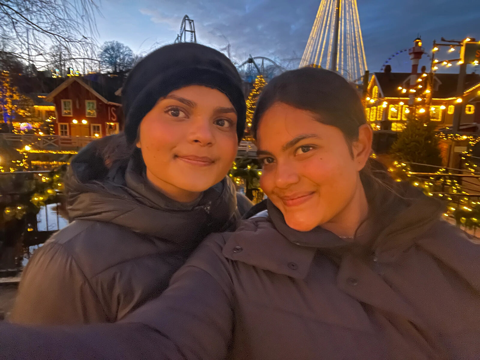 With my sister at Liseberg during the Christmas lights